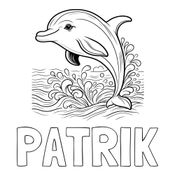 Online izdelana pobarvanka - Pobarvanka imena PATRIK in pobarvanka ljubkega delfina