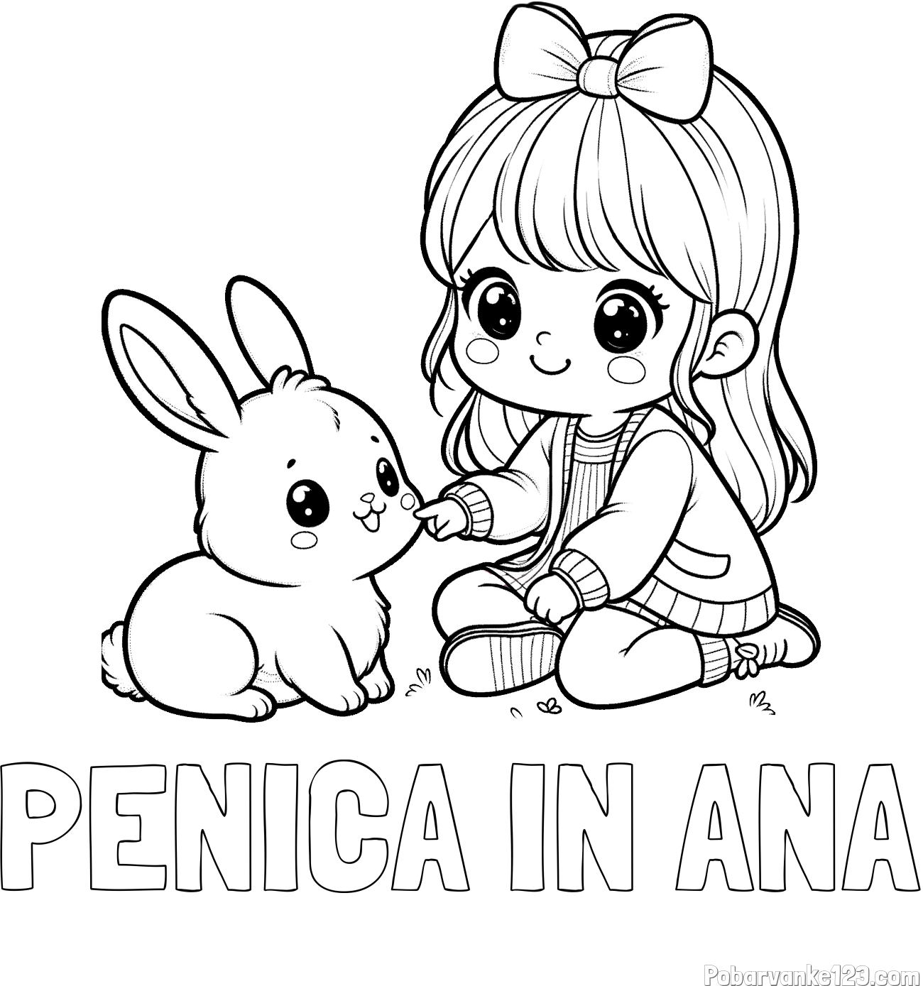 Pobarvanka imena PENICA IN ANA in pobarvanka ljubke punčke, ki se igra z zajčkom