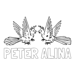 Online izdelana pobarvanka - Pobarvanka imena PETER ALINA in pobarvanka papagajev pri pretepu