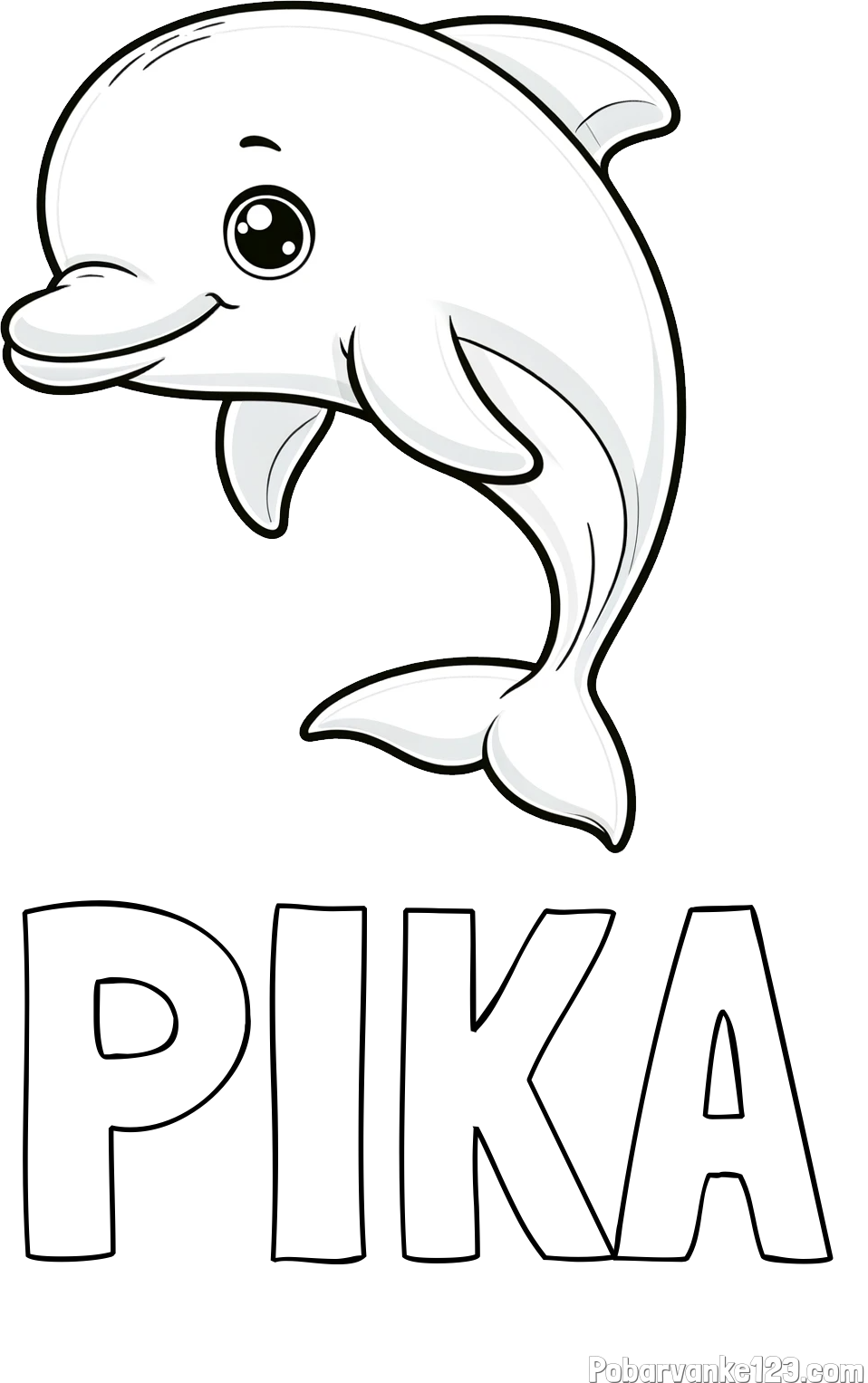 Pobarvanka imena PIKA in otroška pobarvanka ljubkega delfina