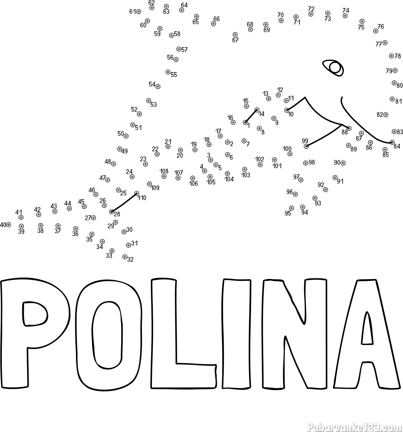 Pobarvanka imena POLINA in pobarvanka delfina - poveži številke