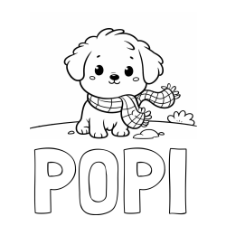 Online izdelana pobarvanka - Pobarvanka imena POPI in pobarvanka prikupnega psička