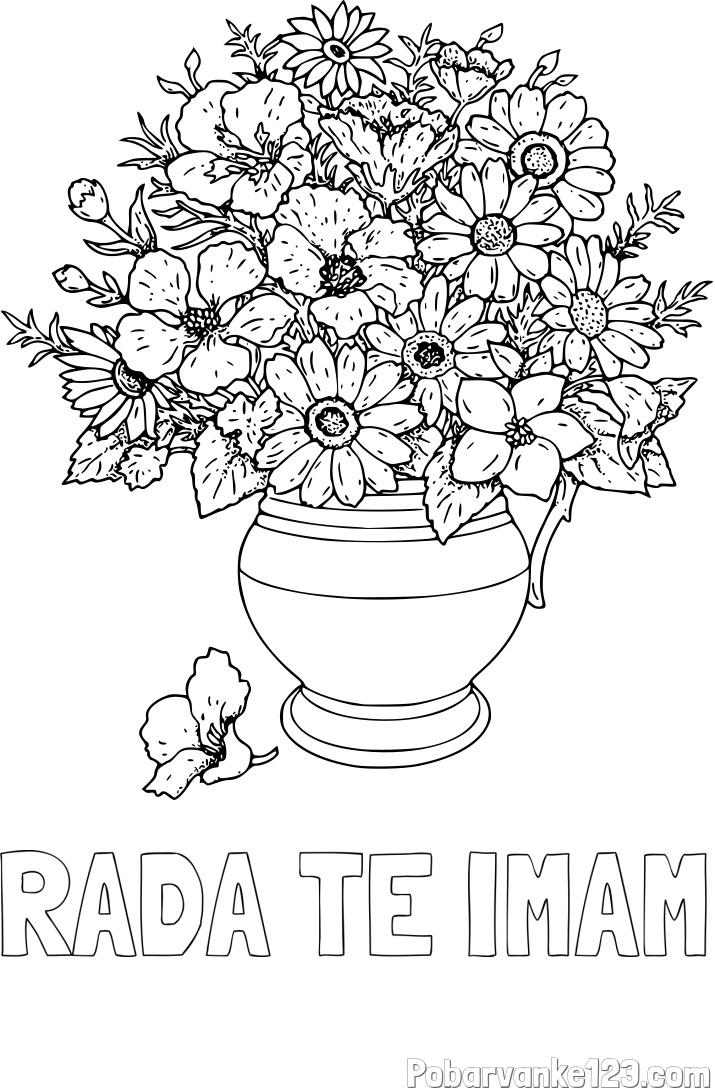 Pobarvanka imena RADA TE IMAM in pobarvanka cvetja v vazi