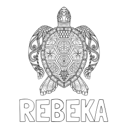 Online izdelana pobarvanka - Pobarvanka imena REBEKA in pobarvanka želve - mandale