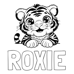 Online izdelana pobarvanka - Pobarvanka imena ROXIE in pobarvanka tigrček