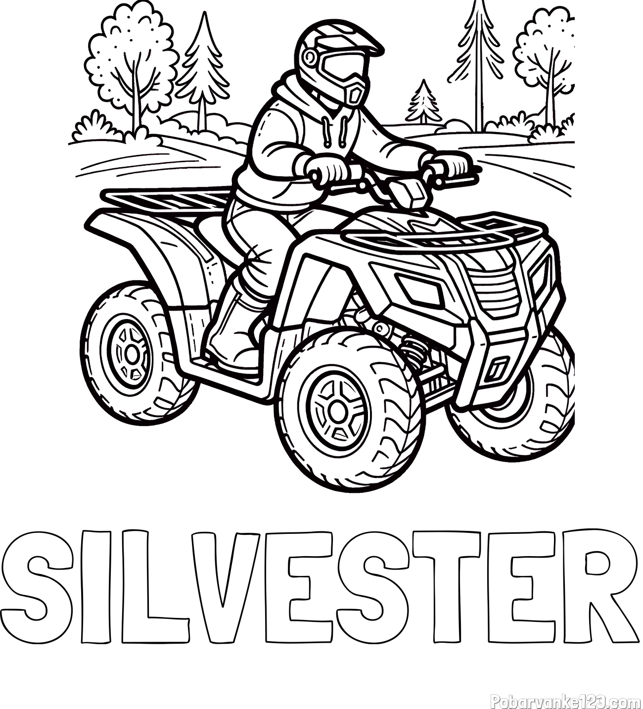 Pobarvanka imena SILVESTER in pobarvanka motorista na štirikolesniku