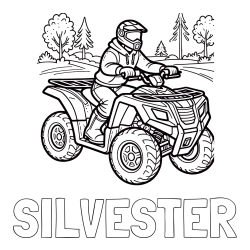 Online izdelana pobarvanka - Pobarvanka imena SILVESTER in pobarvanka motorista na štirikolesniku