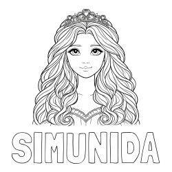 Online izdelana pobarvanka - Pobarvanka imena SIMUNIDA in pobarvanka ljubke princese z bujnimi lasmi