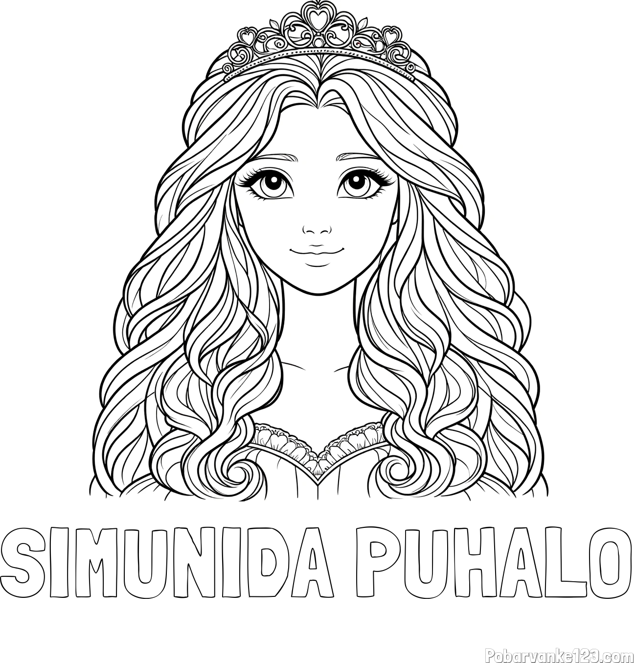 Pobarvanka imena SIMUNIDA PUHALO in pobarvanka ljubke princese z bujnimi lasmi
