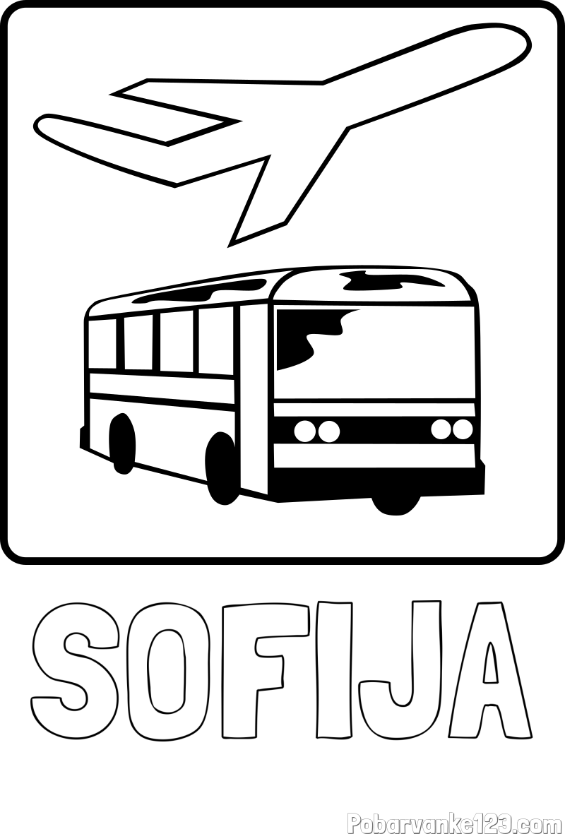 Pobarvanka imena SOFIJA in avtobus in letalo