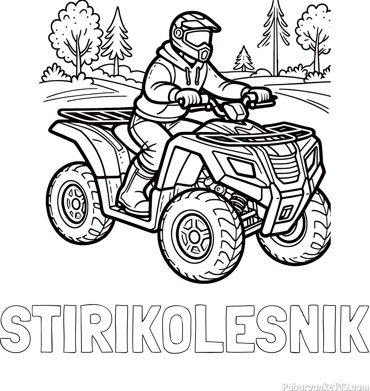 Pobarvanka imena ŠTIRIKOLESNIK in pobarvanka motorista na štirikolesniku