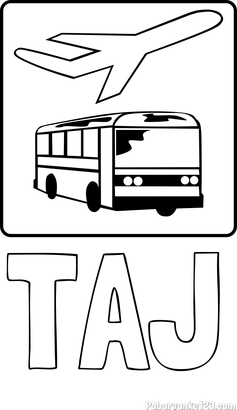 Pobarvanka imena TAJ in avtobus in letalo