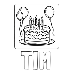 Online izdelana pobarvanka - Pobarvanka imena TIM in pobarvanka torte za 5. rojstni dan