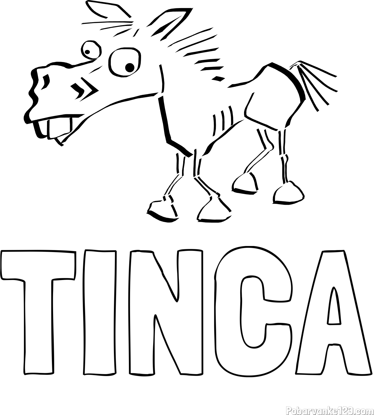Pobarvanka imena TINCA in pobarvanka smešni konj