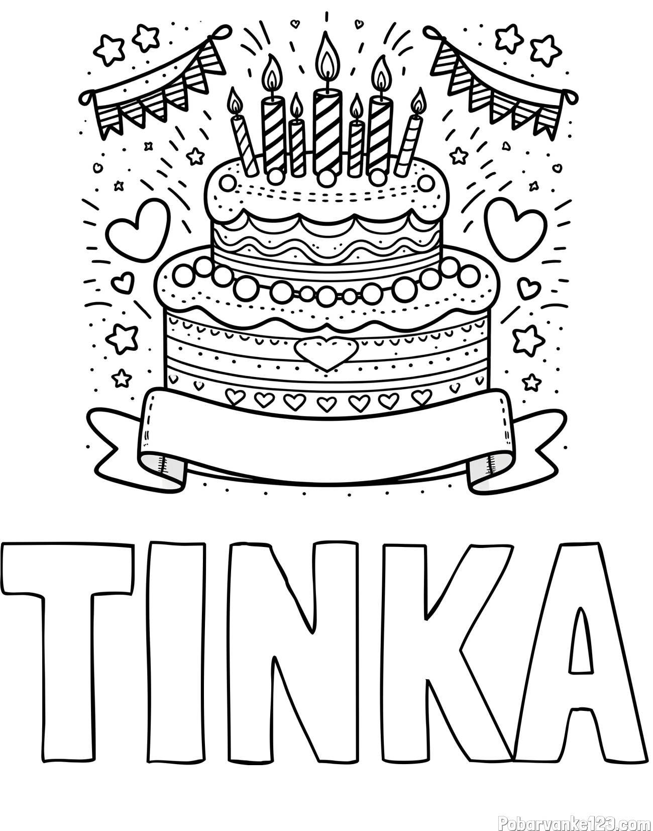 Pobarvanka imena TINKA in pobarvanka velike torte za rojstni dan