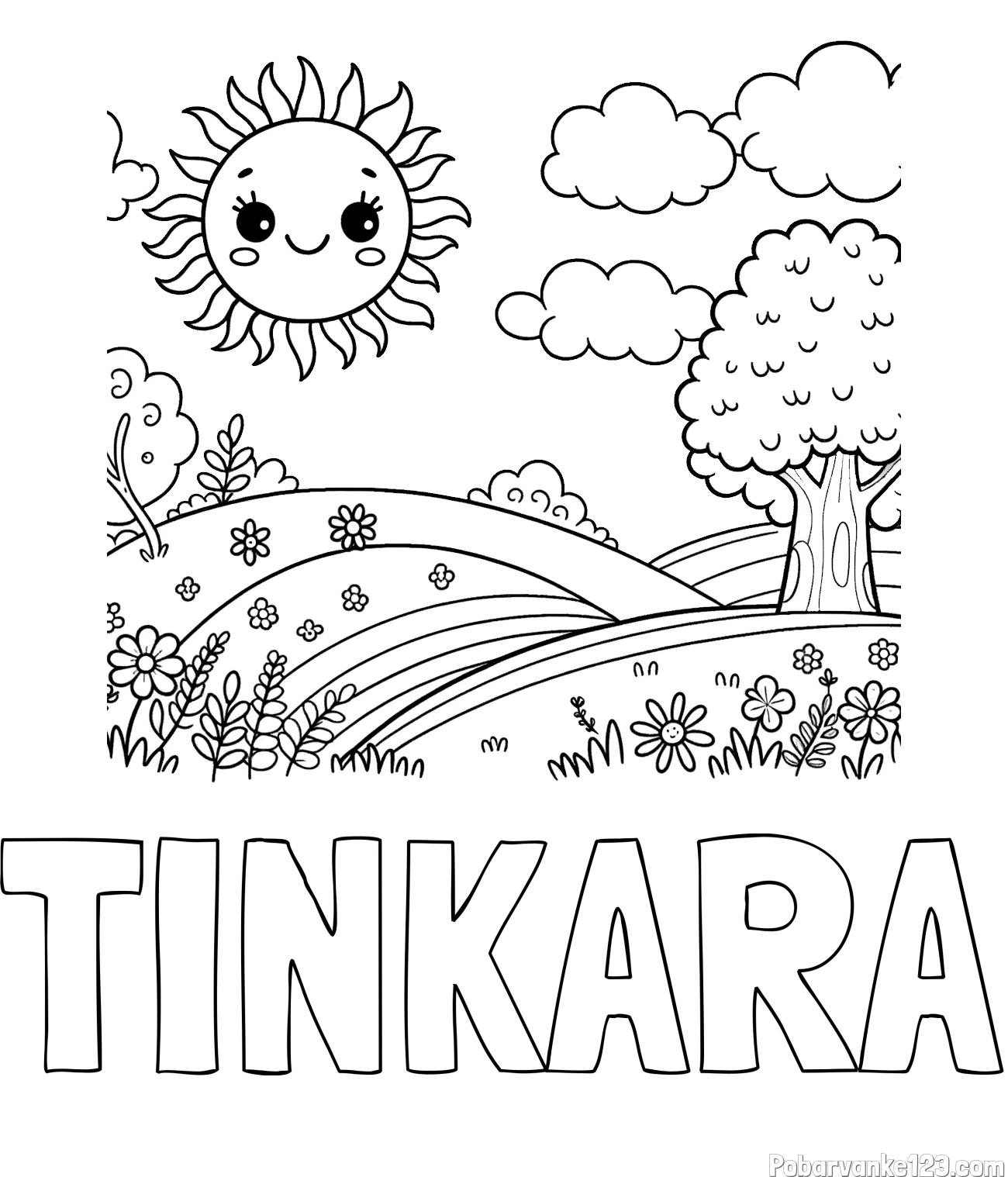 Pobarvanka imena TINKARA in otroška pobarvanka narave