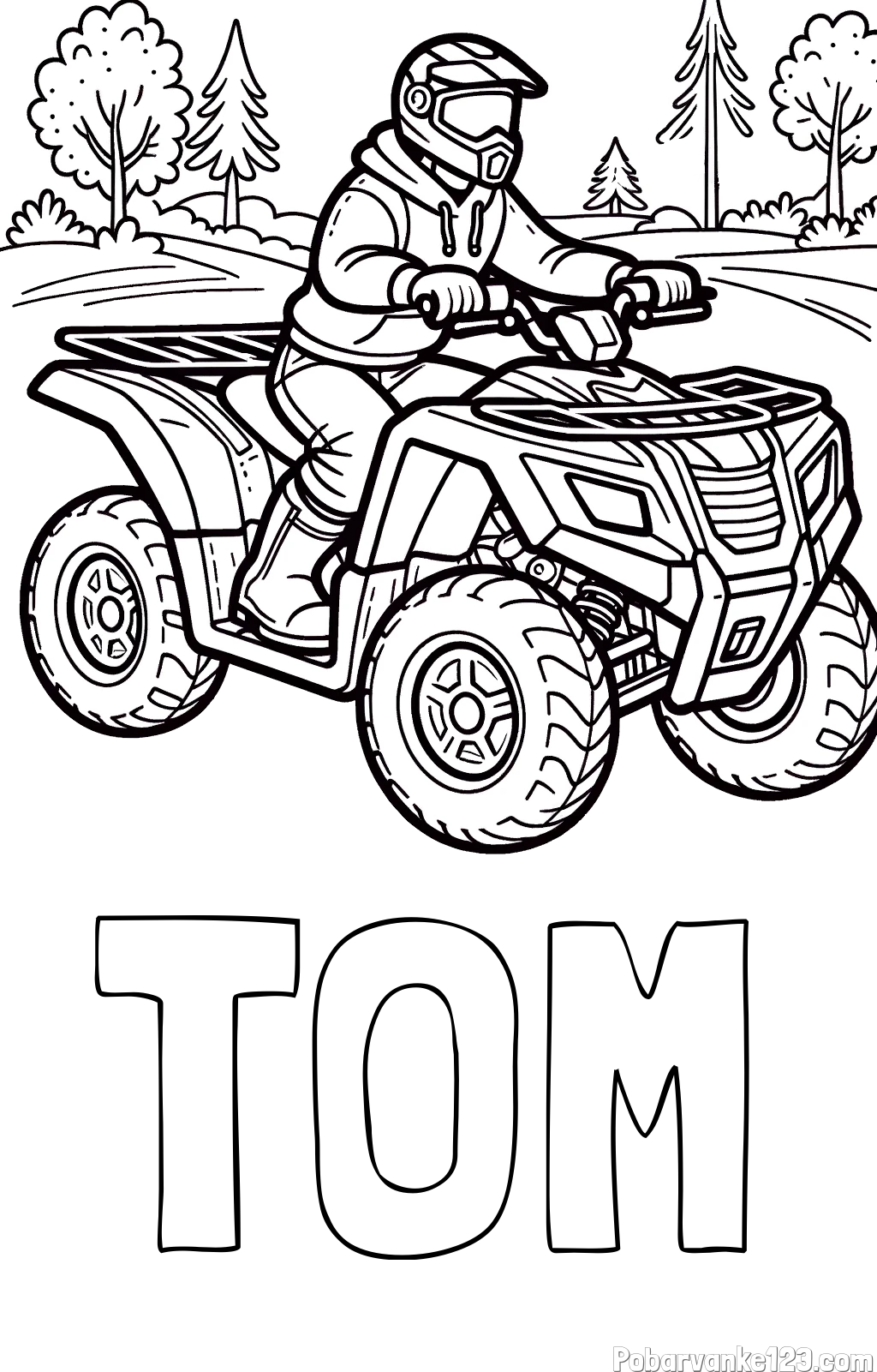 Pobarvanka imena TOM in pobarvanka motorista na štirikolesniku