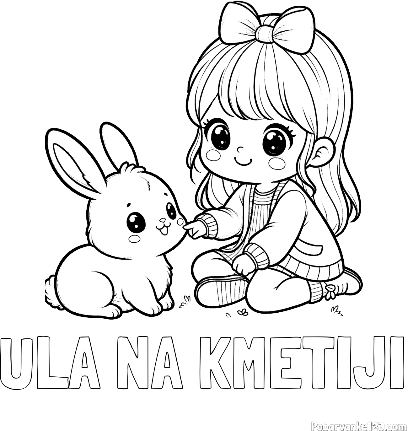 Pobarvanka imena ULA NA KMETIJI in pobarvanka ljubke punčke, ki se igra z zajčkom