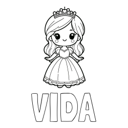 Online izdelana pobarvanka - Pobarvanka imena VIDA in pobarvanka ljubke princeske