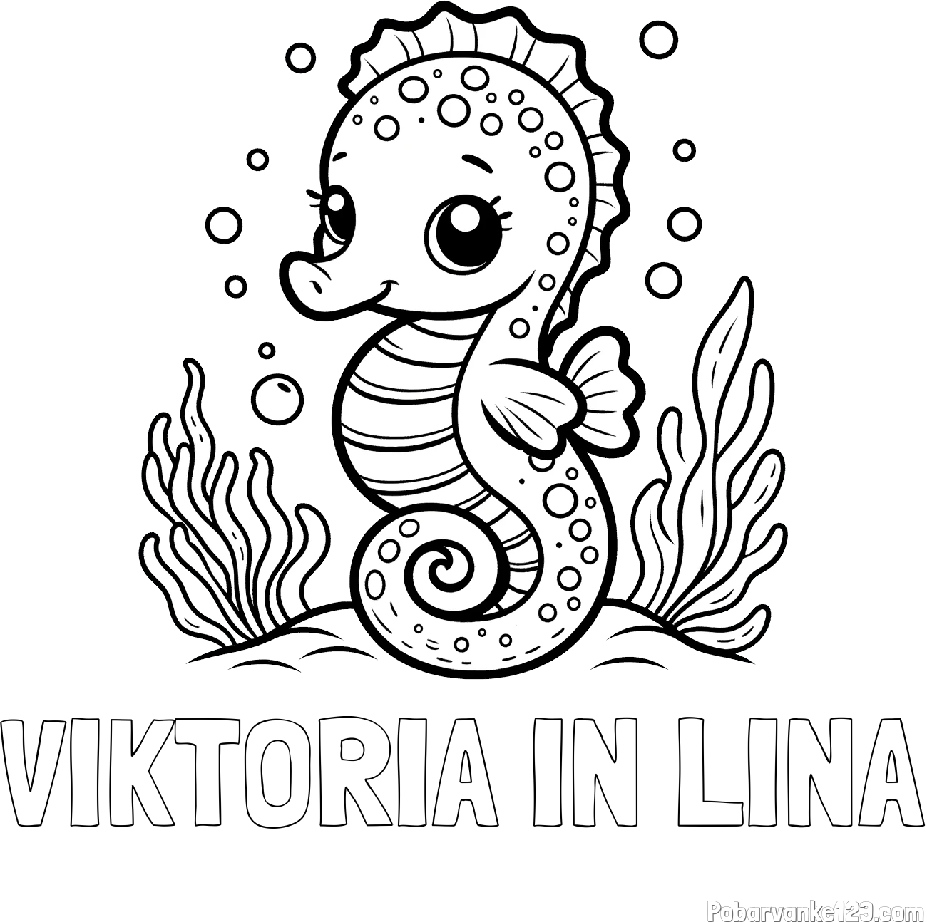 Pobarvanka imena VIKTORIA IN LINA in pobarvanka morskega konjička