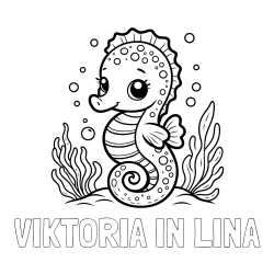 Online izdelana pobarvanka - Pobarvanka imena VIKTORIA IN LINA in pobarvanka morskega konjička