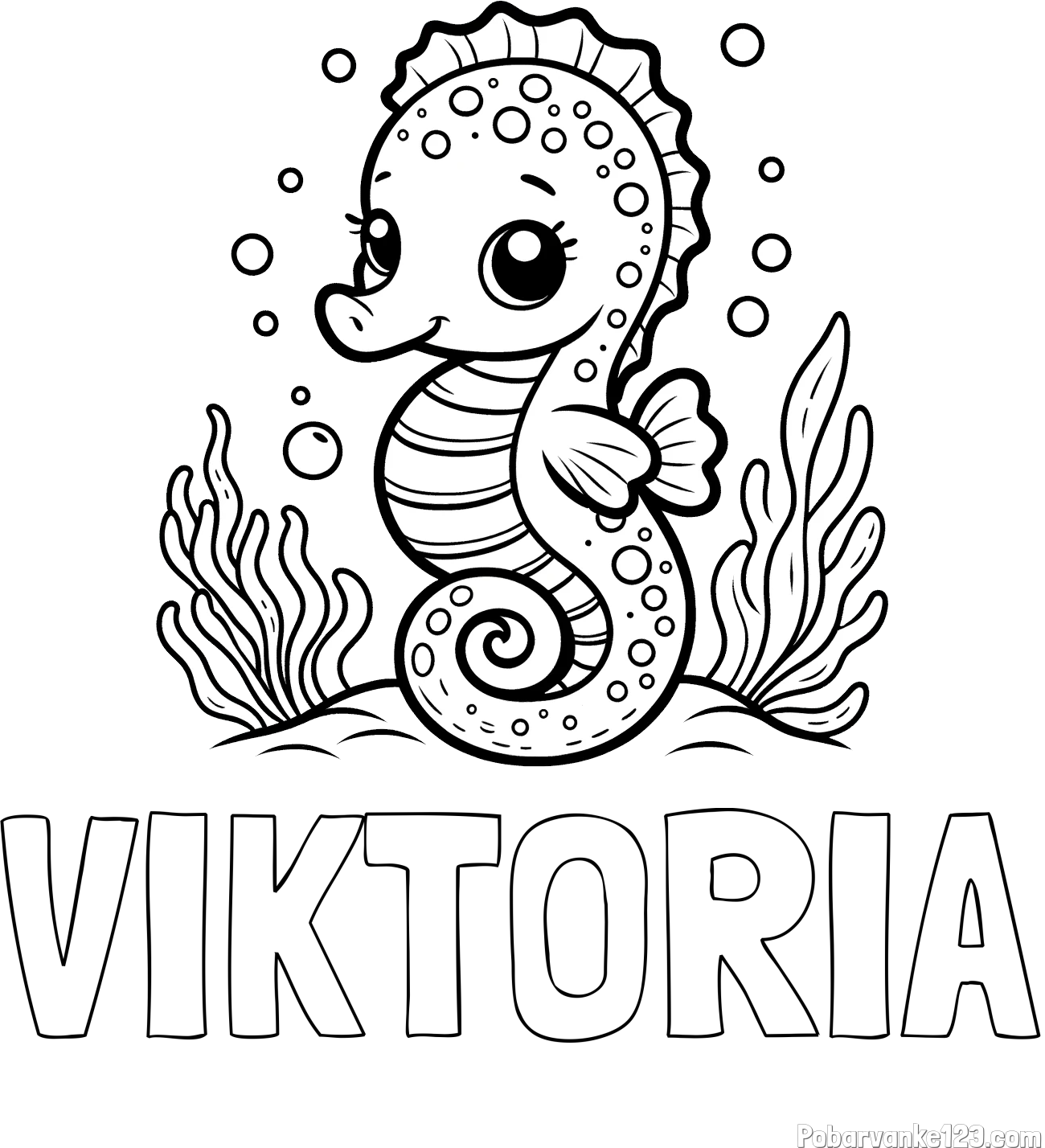 Pobarvanka imena VIKTORIA in pobarvanka morskega konjička