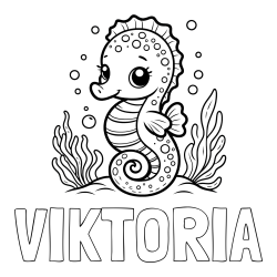 Online izdelana pobarvanka - Pobarvanka imena VIKTORIA in pobarvanka morskega konjička
