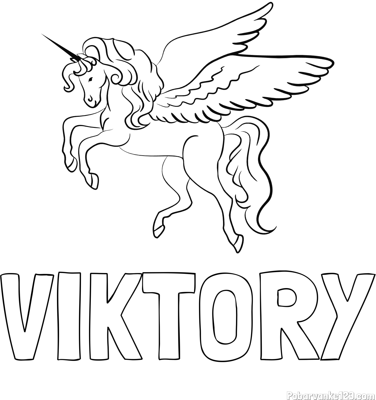 Pobarvanka imena VIKTORY in lepa pobarvanka samoroga