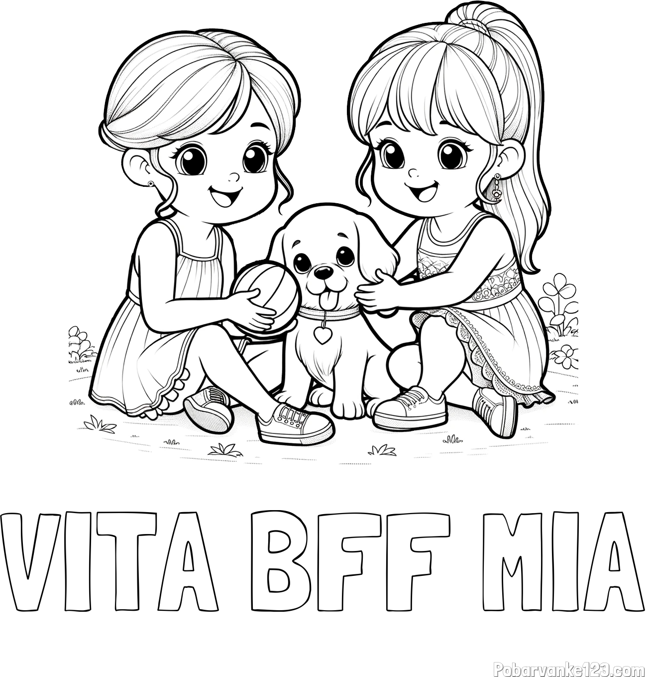 Pobarvanka imena VITA BFF MIA in pobarvanka prijateljic s kužkom