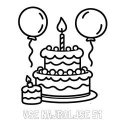 Online izdelana pobarvanka - Pobarvanka imena VSE NAJBOLJSE 51 in pobarvanka velike rojstnodnevne torte