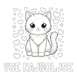 Online izdelana pobarvanka - Pobarvanka imena VSE NAJBOLJŠE in pobarvanka ljubke mucke obdane s srčki