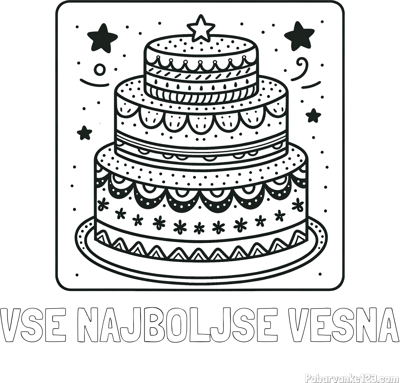 Pobarvanka imena VSE NAJBOLJŠE VESNA in pobarvanka slastne torte