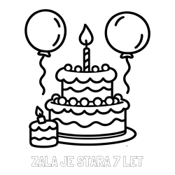 Online izdelana pobarvanka - Pobarvanka imena ZALA JE STARA 7 LET in pobarvanka velike rojstnodnevne torte