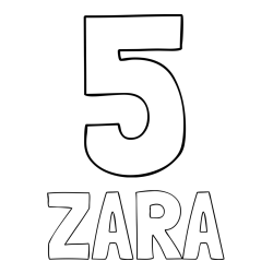 Online izdelana pobarvanka - Pobarvanka imena ZARA in pobarvanka številke pet (5)