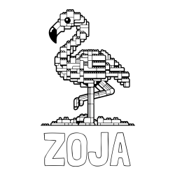 Online izdelana pobarvanka - Pobarvanka imena ZOJA in pobarvanka flaminga sestavljenega iz LEGO kock