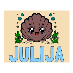 Pobarvana pobarvanka - Pobarvanka imena JULIJA in pobarvanka nasmejane školjke