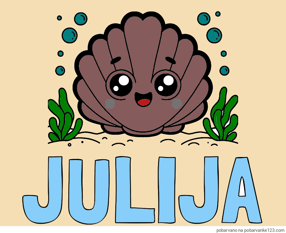 POBARVANA POBARVANKA - Pobarvanka imena JULIJA in pobarvanka nasmejane školjke