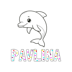 Pobarvana pobarvanka - Pobarvanka imena PAVLINA in otroška pobarvanka ljubkega delfina