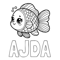 Online izdelana pobarvanka - Pobarvanka imena AJDA in pobarvanka ribe z bujnimi plavutmi