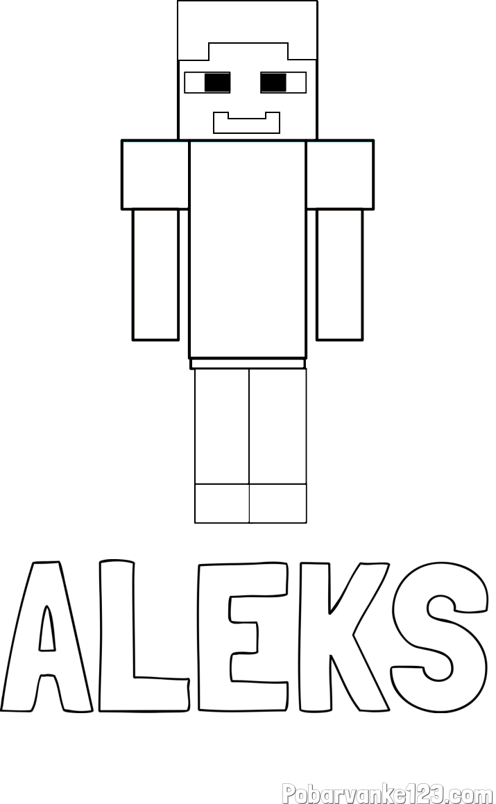 Pobarvanka imena ALEKS in pobarvanka Minecraft glavnega junaka