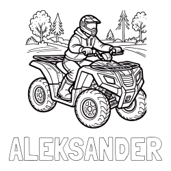 Online izdelana pobarvanka - Pobarvanka imena ALEKSANDER in pobarvanka motorista na štirikolesniku