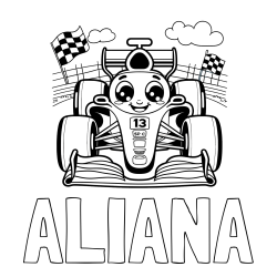 Online izdelana pobarvanka - Pobarvanka imena ALIANA in otroška pobarvanka FORMULA 1
