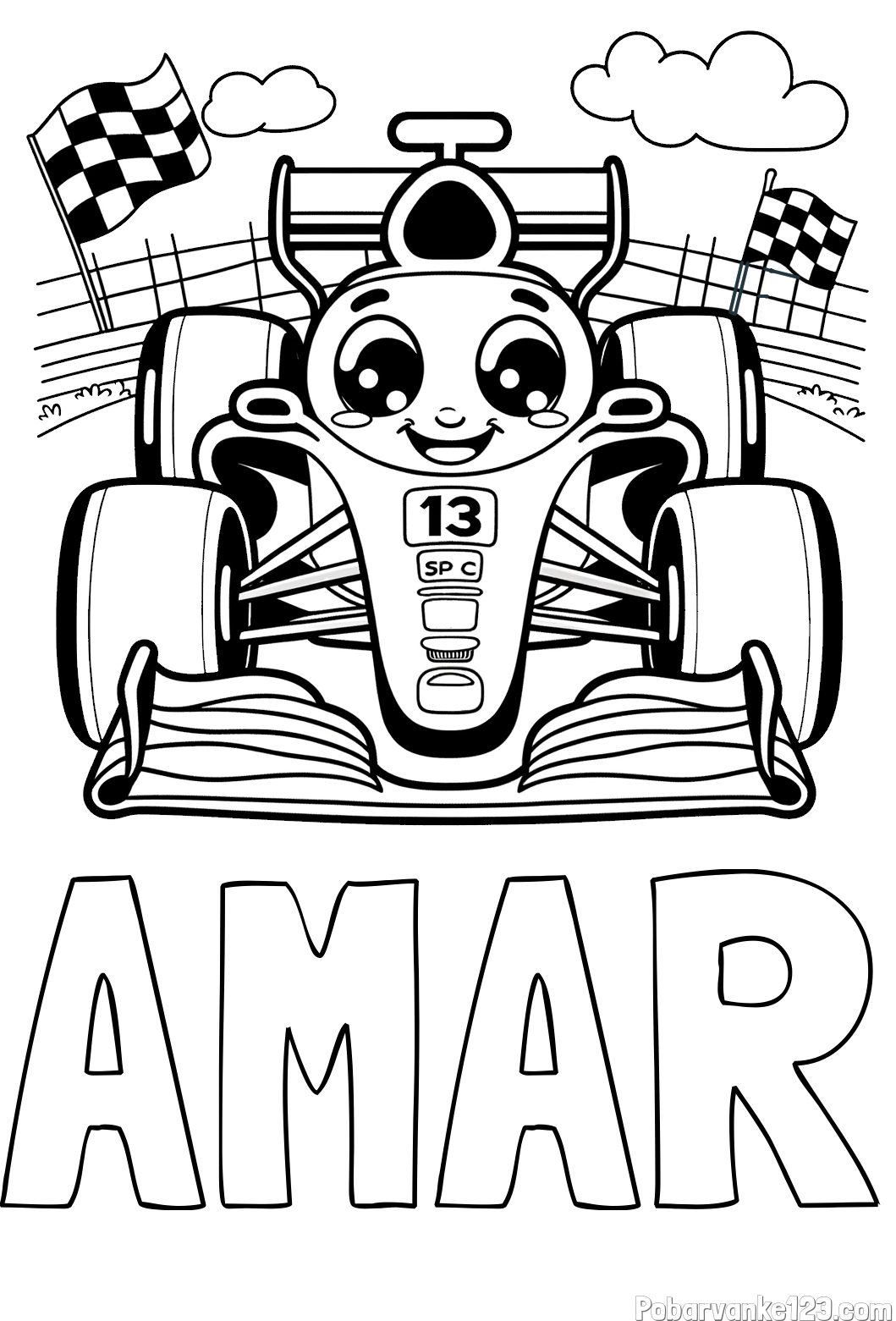 Pobarvanka imena AMAR in otroška pobarvanka FORMULA 1