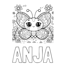 Online izdelana pobarvanka - Pobarvanka imena ANJA in pobarvanka ljubkega metuljčka