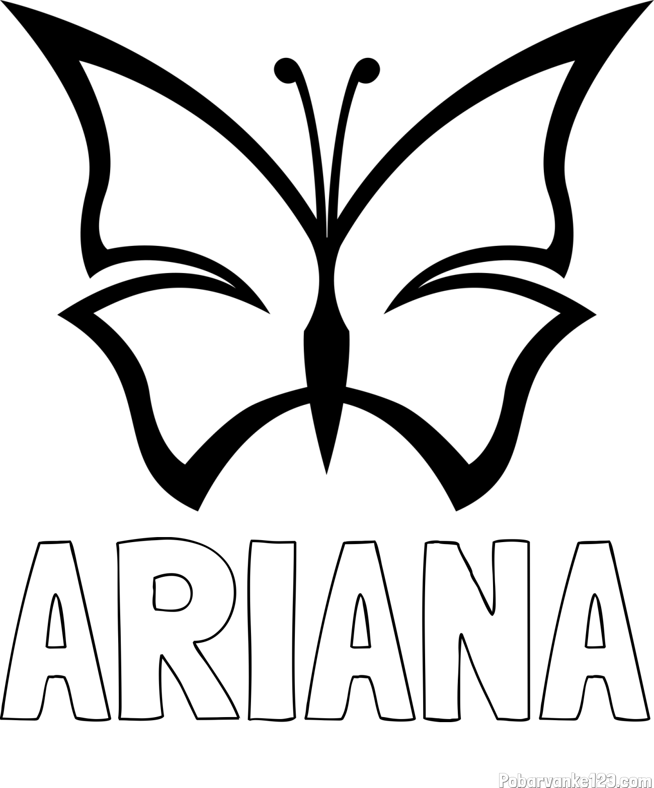Pobarvanka imena ARIANA in otroška pobarvanka metulja