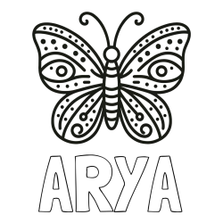 Online izdelana pobarvanka - Pobarvanka imena ARYA in preprosta pobarvanka metulja