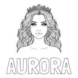 Online izdelana pobarvanka - Pobarvanka imena AURORA in pobarvanka prikupne princeske