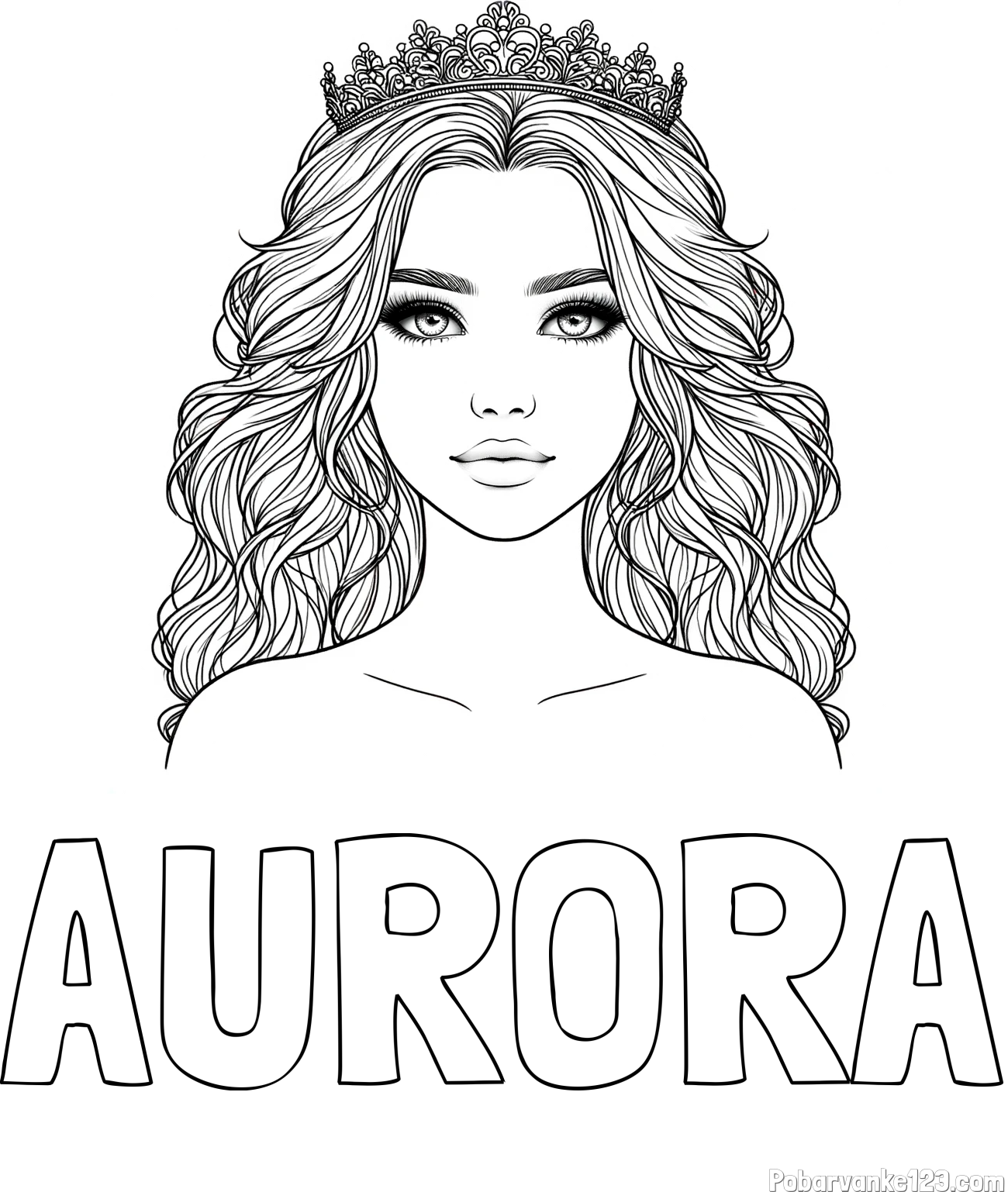 Pobarvanka imena AURORA in pobarvanka prikupne princeske