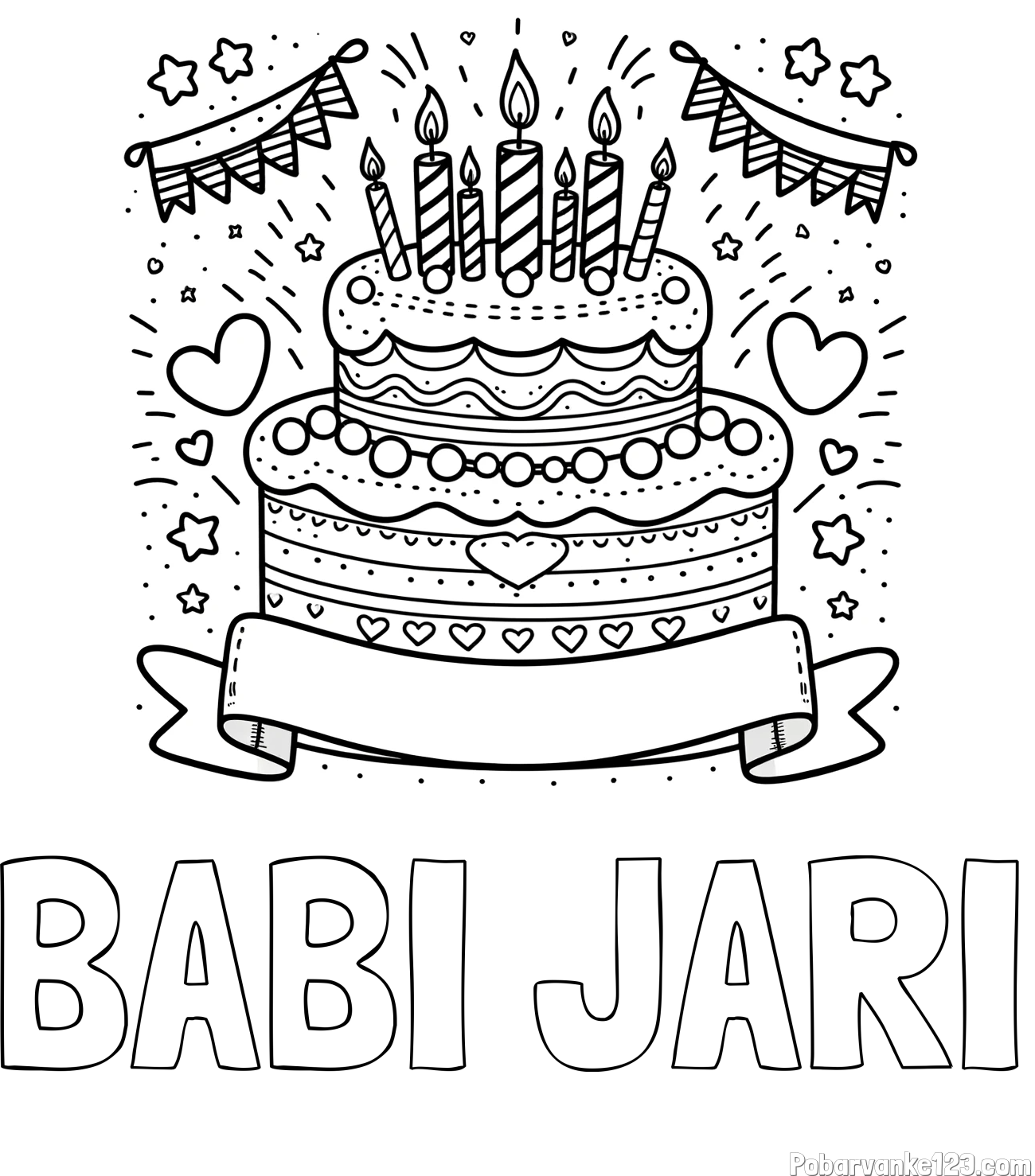 Pobarvanka imena BABI JARI in pobarvanka velike torte za rojstni dan