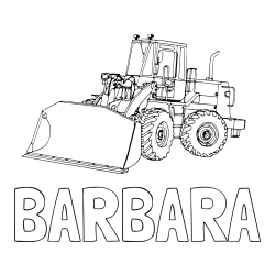 Online izdelana pobarvanka - Pobarvanka imena BARBARA in pobarvanka velikega bagra